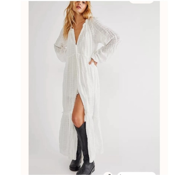 FREE PEOPLE maxi tired white Edie dress button down sz small - Picture 3 of 16